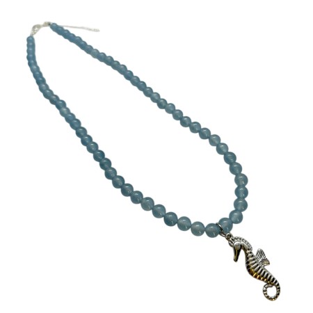necklace lightblue natural stone and silver seahorse